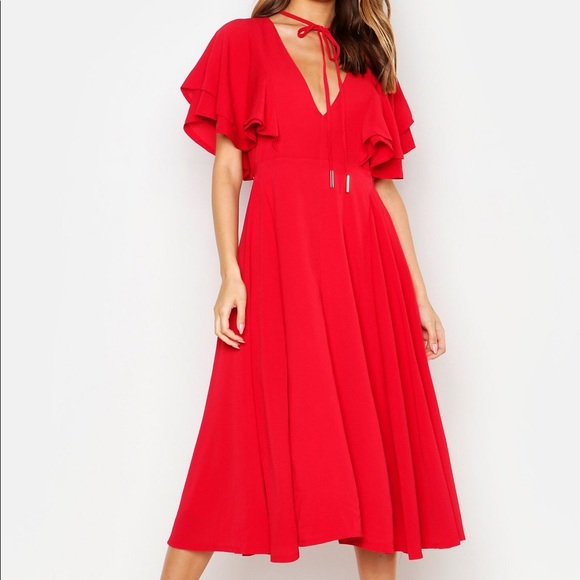 boohoo red midi dress